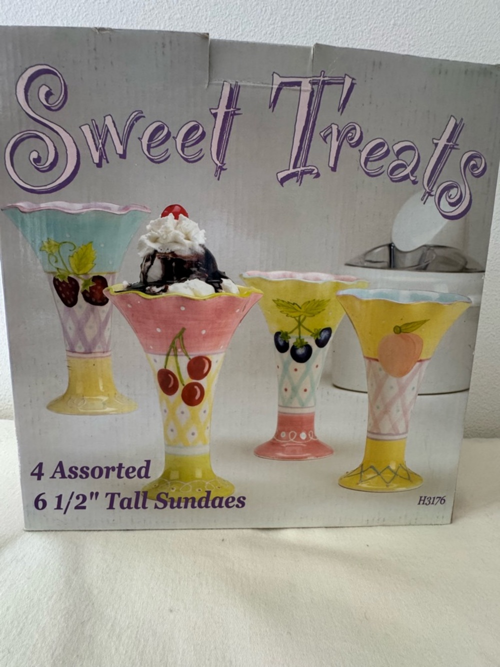 SWEET TREATS 4  Assorted 6.5”!Tall Sundaes - Assorted Fruit Design